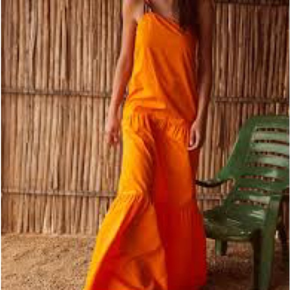 Johanna Ortiz Orange Maxi Dress with Flowing Silhouette